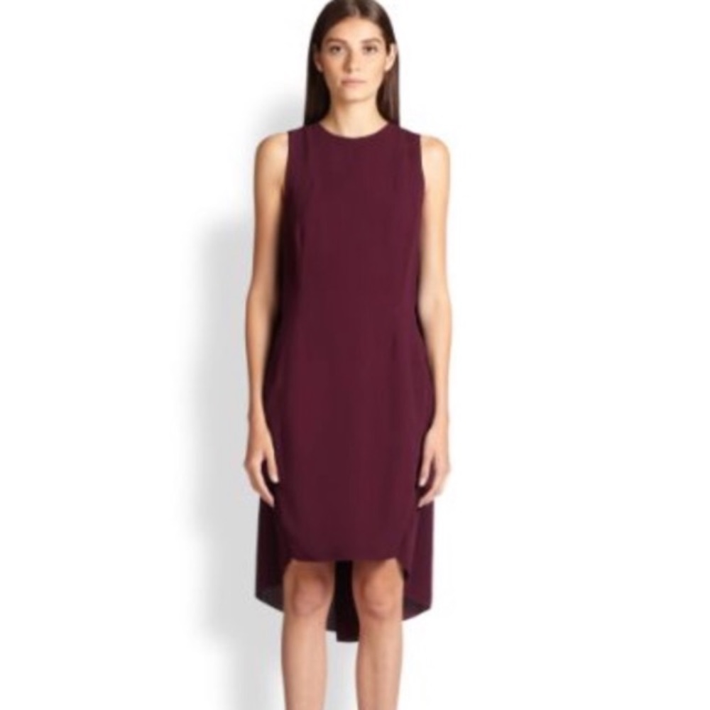 Narciso Rodriguez Burgundy Crepe Cape Dress.